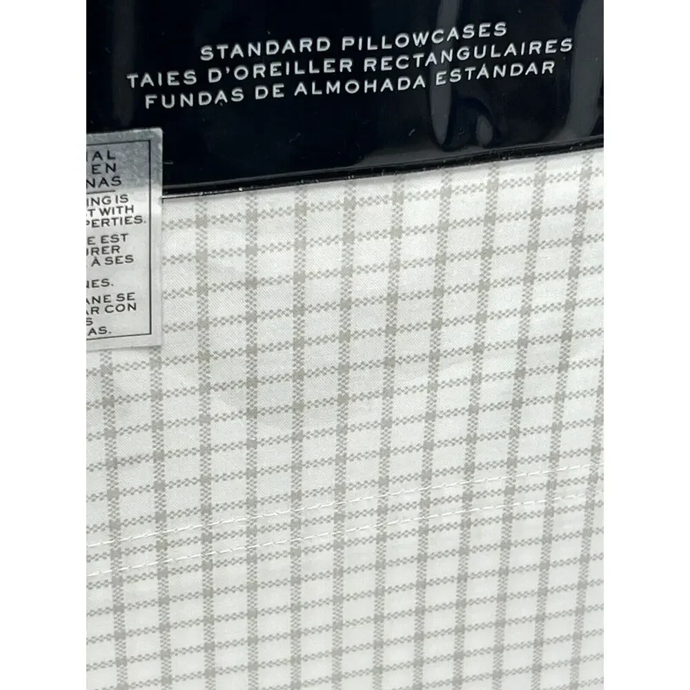 Ralph Lauren Grey SLOANE CHECK Standard Pillowcases Antimicrobial Cotton Percale